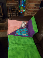 Load image into Gallery viewer, Happy Dragons! (Turquoise and Purple) Sleeping Bag